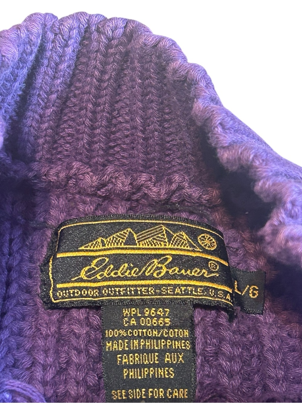 Vintage Eddie Bauer Purple Textured Cotton Mock Neck Sweater Large 90s - Picture 3 of 11